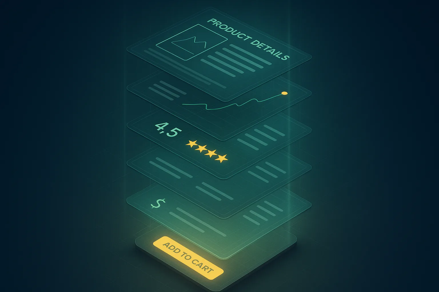 Amazon A+ Content page shown as five stacked glowing modules on a product detail page